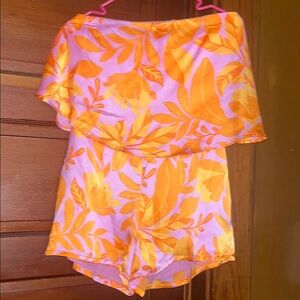 Sugarlips Women’s Floral Romper - Orange and Pink
